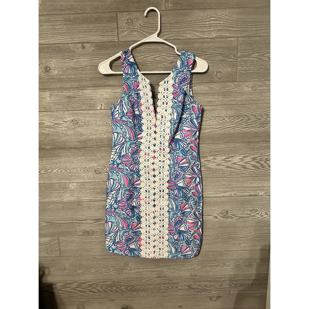 Lilly Pulitzer Target My Fans Blue Print Shift Dress Womens‎ Size 4